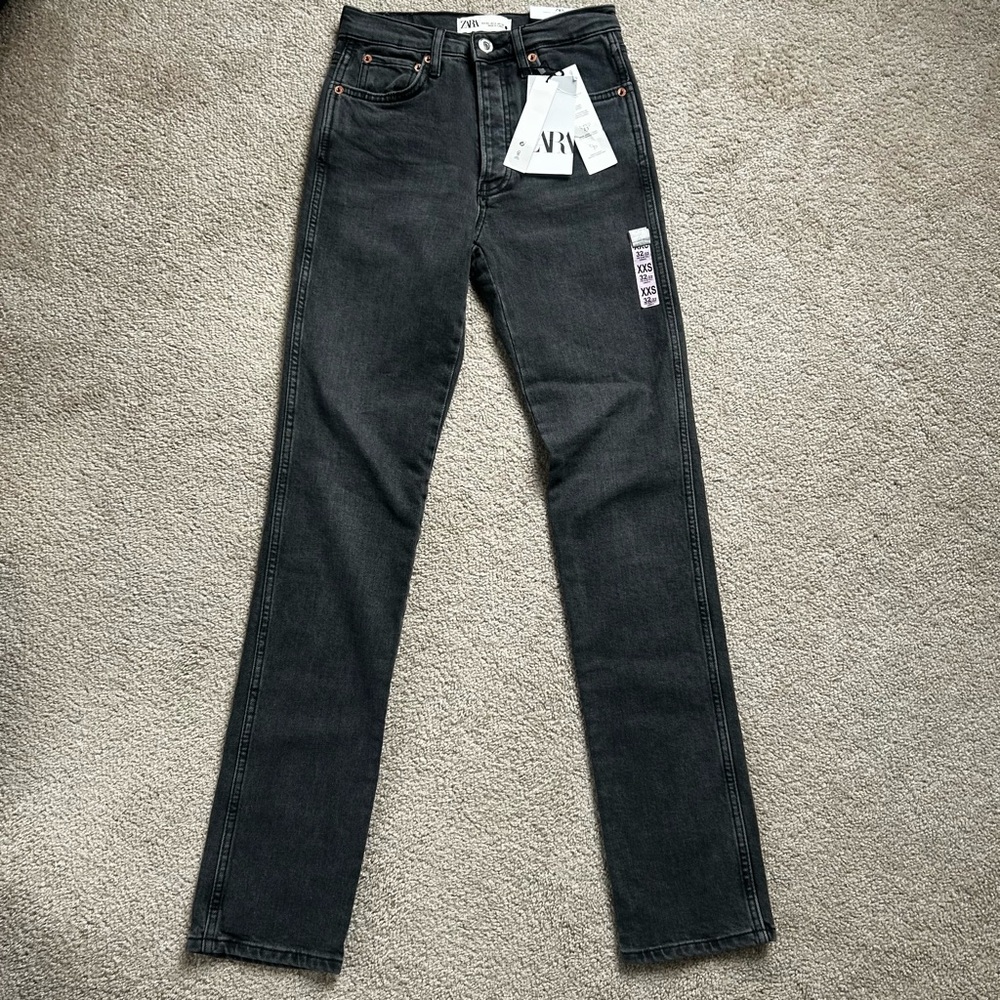 ZARA Jeans Women Sz 0 Gray Slim Full Length High Rise Comfort Stretch Denim NWT